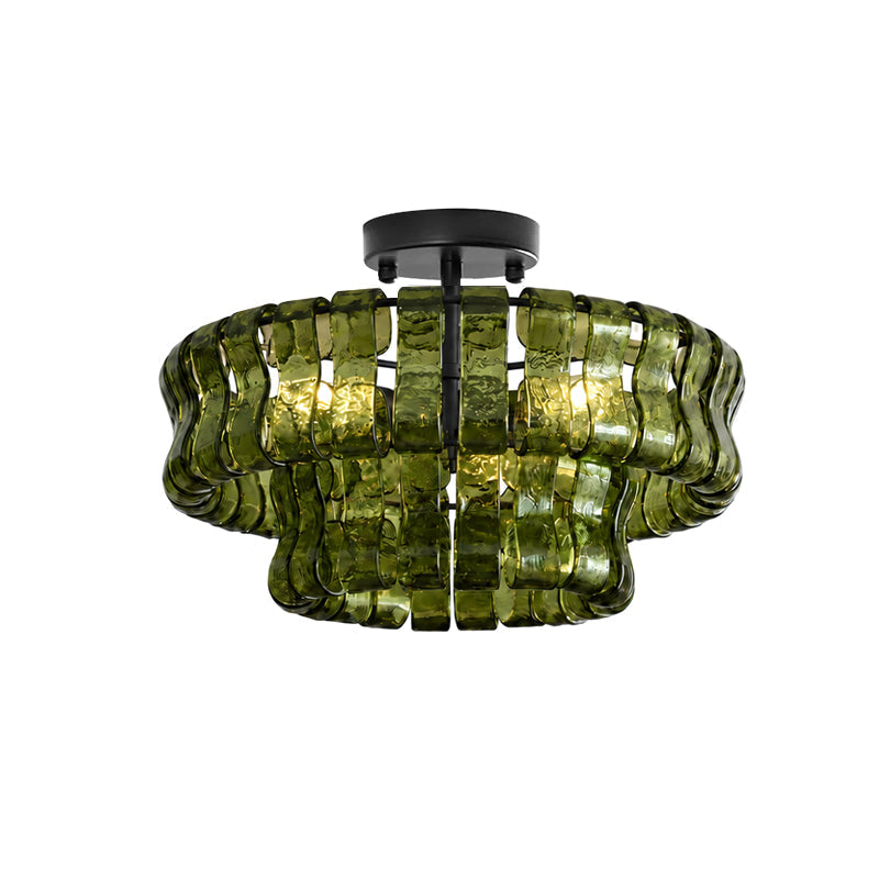 Lámpara araña de cristal Nivalia – verde y negro, Ø 45 cm · 6 luces