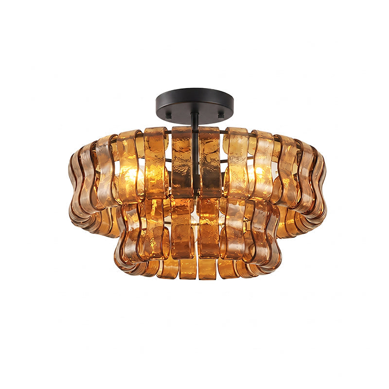 Lámpara araña de cristal Nivalia – ámbar y negro, Ø 45 cm · 6 luces