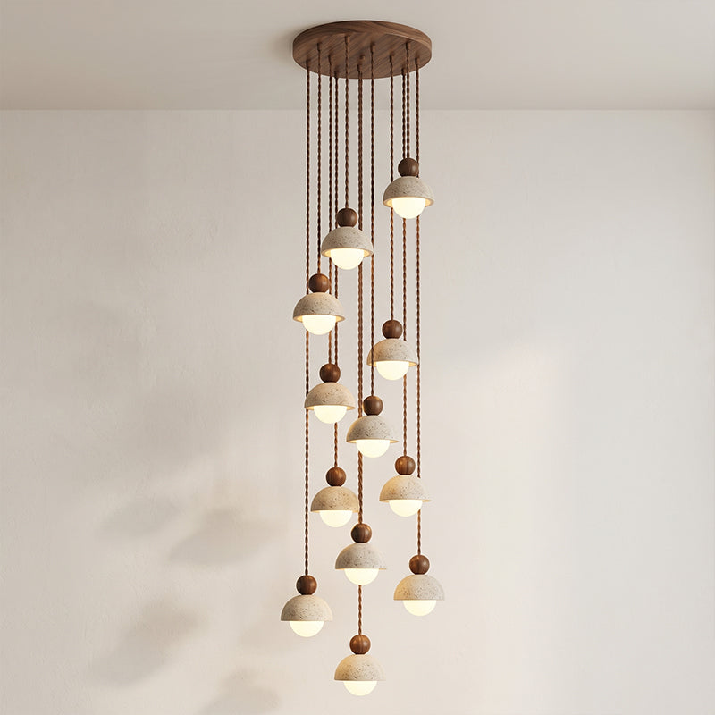 Lámpara colgante de travertino Roquela – 12 luces nogal