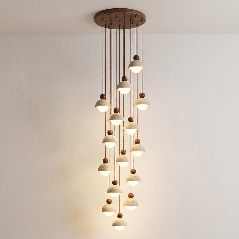 Lámpara colgante de travertino Roquela – 15 luces nogal