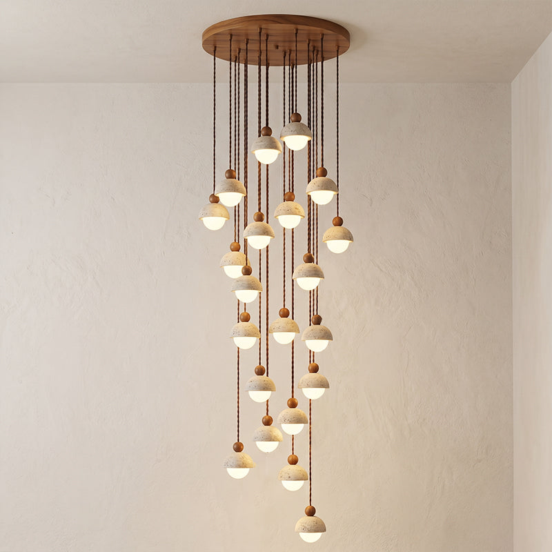 Lámpara colgante de travertino Roquela – 21 luces nogal