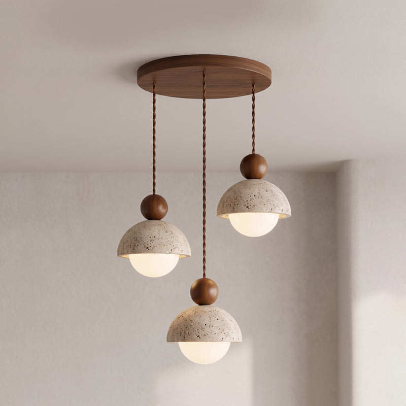 Lámpara colgante de travertino Roquela – 3 luces nogal