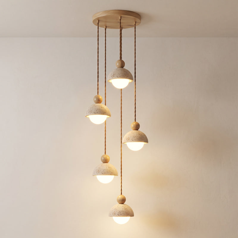 Lámpara colgante de travertino Roquela – 5 luces madera natural