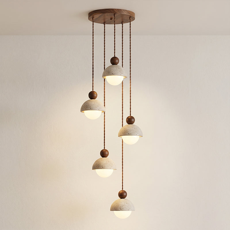 Lámpara colgante de travertino Roquela – 5 luces nogal
