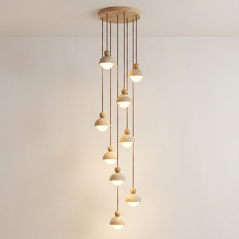 Lámpara colgante de travertino Roquela – 9 luces madera natural