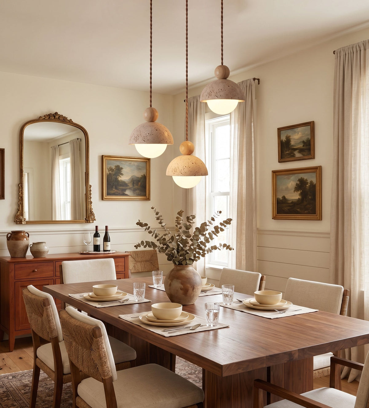 Lámpara colgante de travertino Roquela sobre una mesa de comedor – imagen 8