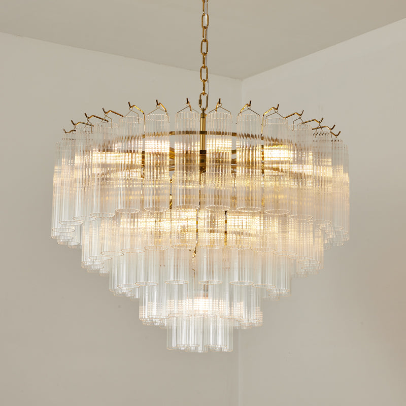 Lámpara de araña de tubos de cristal Fluvela – de 13 luces en cristal transparente
