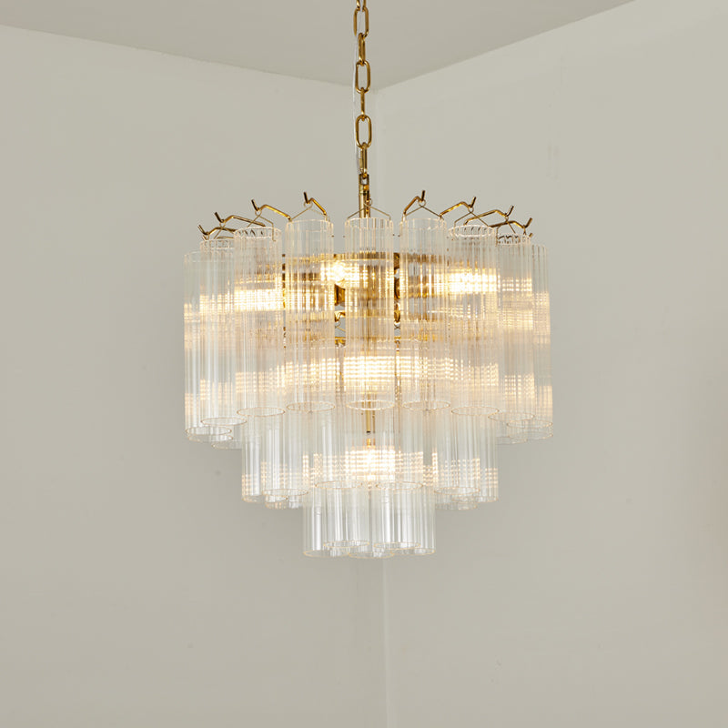 Lámpara de araña de tubos de cristal Fluvela – de 7 luces en cristal transparente