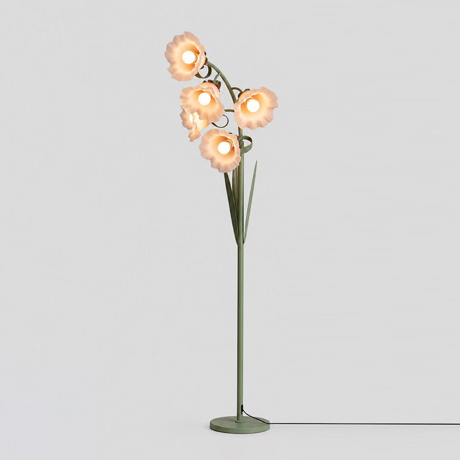 Lámpara de pie con flores de acrílico Campilia – con flores rosa melocotón