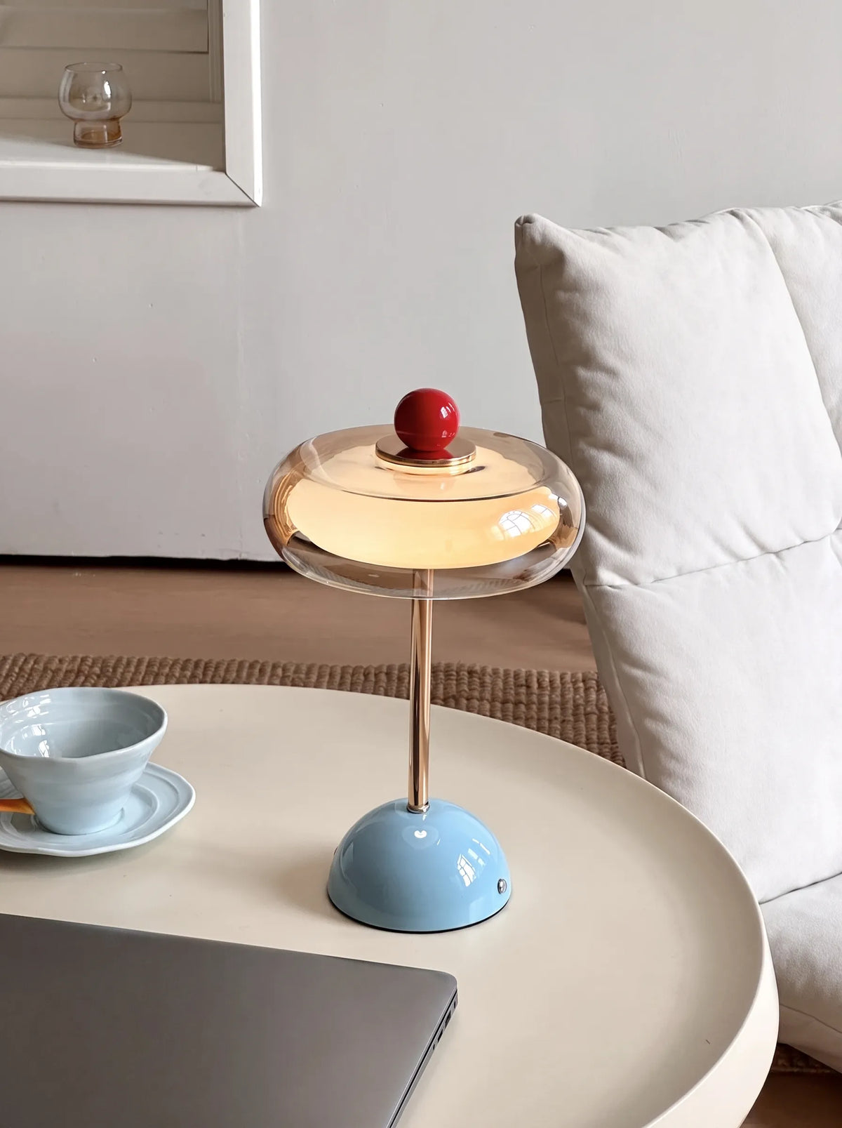Lámpara de mesa recargable retro Confita – base azul claro