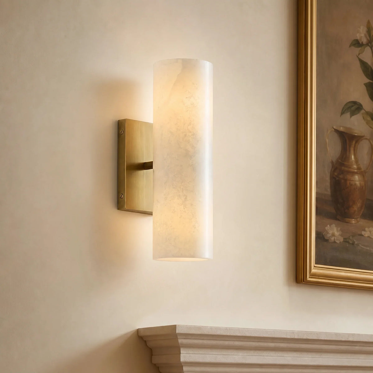 Albasta - Aplique de Pared Cilíndrico con Pantalla de Alabastro o Cristal