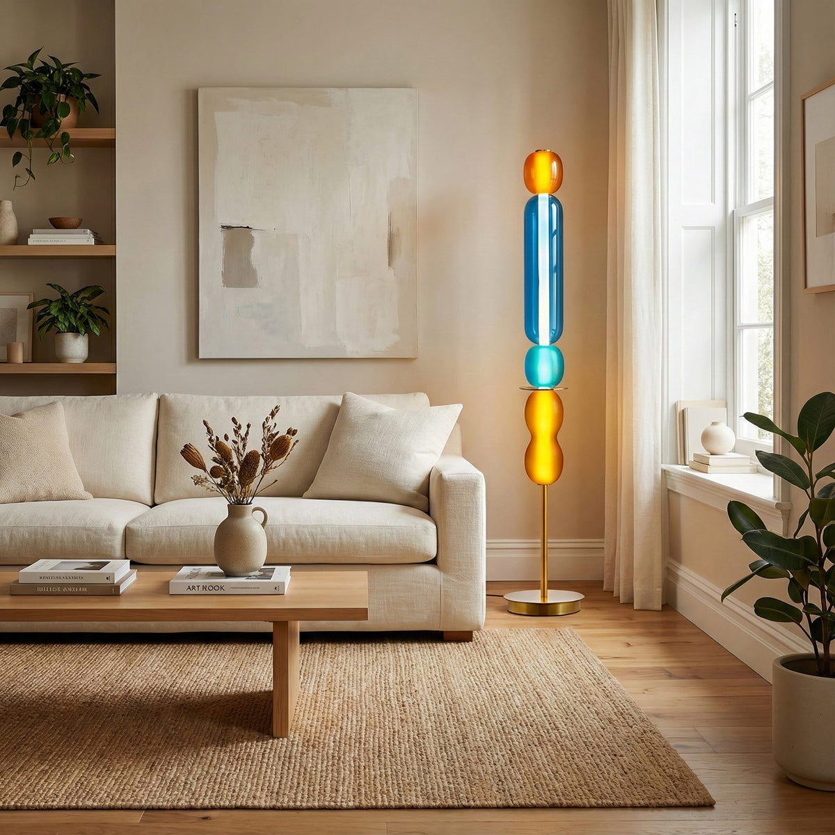 Lámpara de pie de cristal de colores Soplada en un salón luminoso – imagen 4
