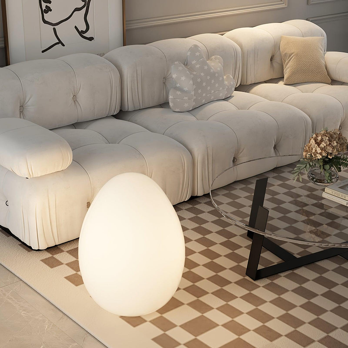 Lámpara de mesa en forma de huevo Ovalia en un salón acogedor – imagen 6
