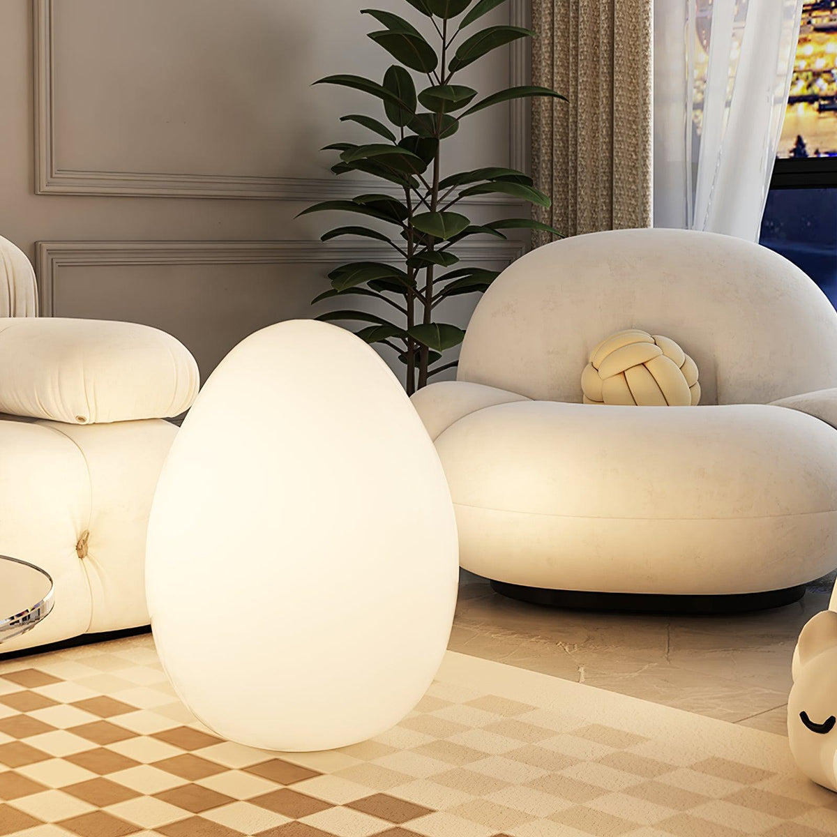 Lámpara de mesa en forma de huevo Ovalia en un salón acogedor – imagen 8
