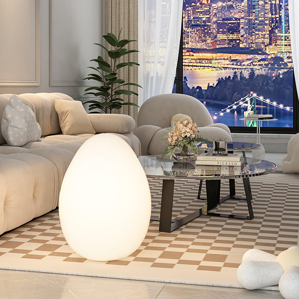 Lámpara de mesa en forma de huevo Ovalia en un salón acogedor – imagen 10