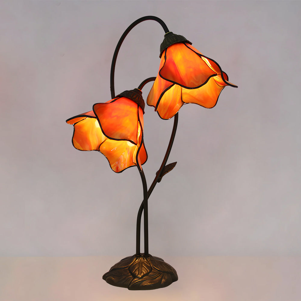 Lámpara de mesa Tiffany Tulenda – con flores de cristal naranja