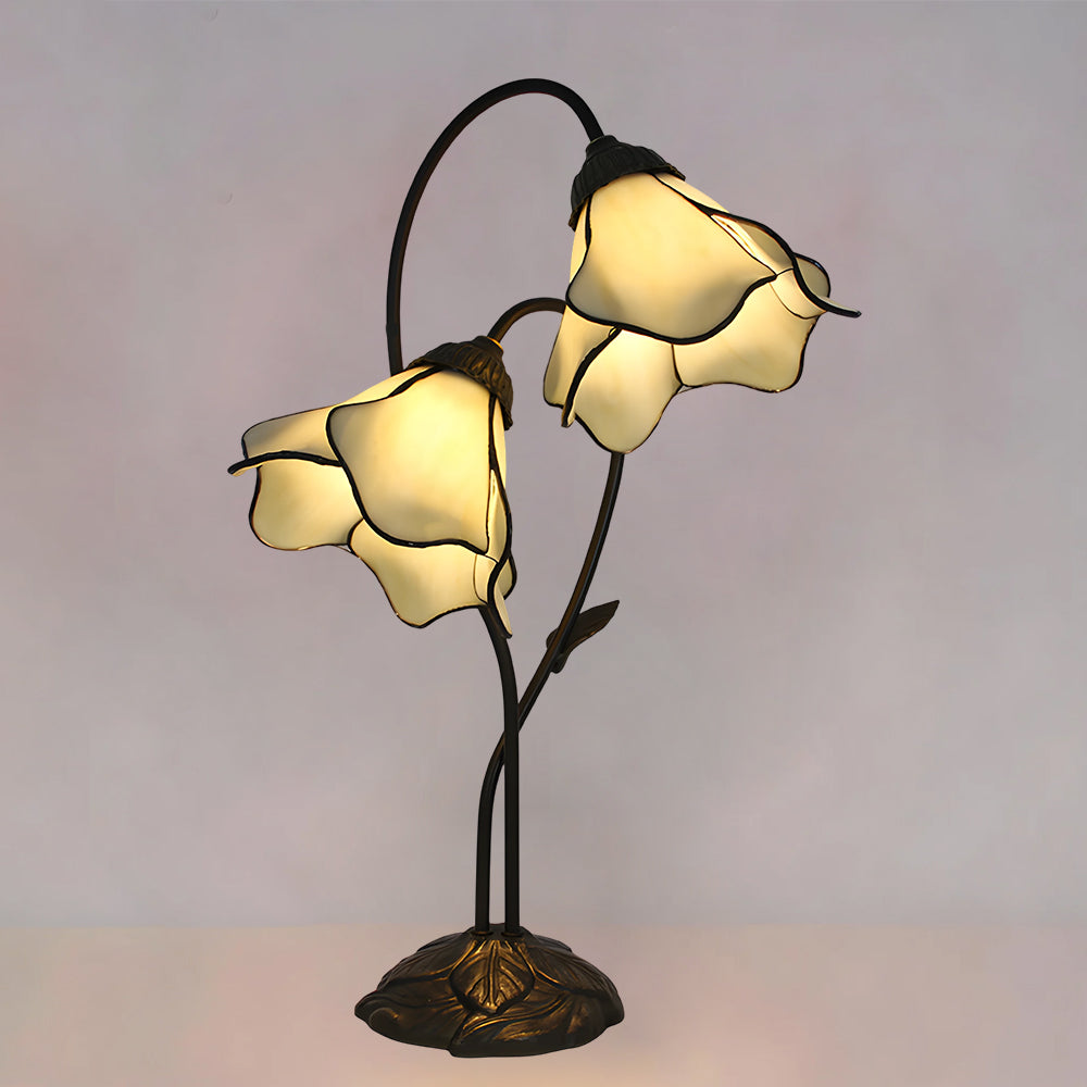 Lámpara de mesa Tiffany Tulenda – con flores de cristal amarillo