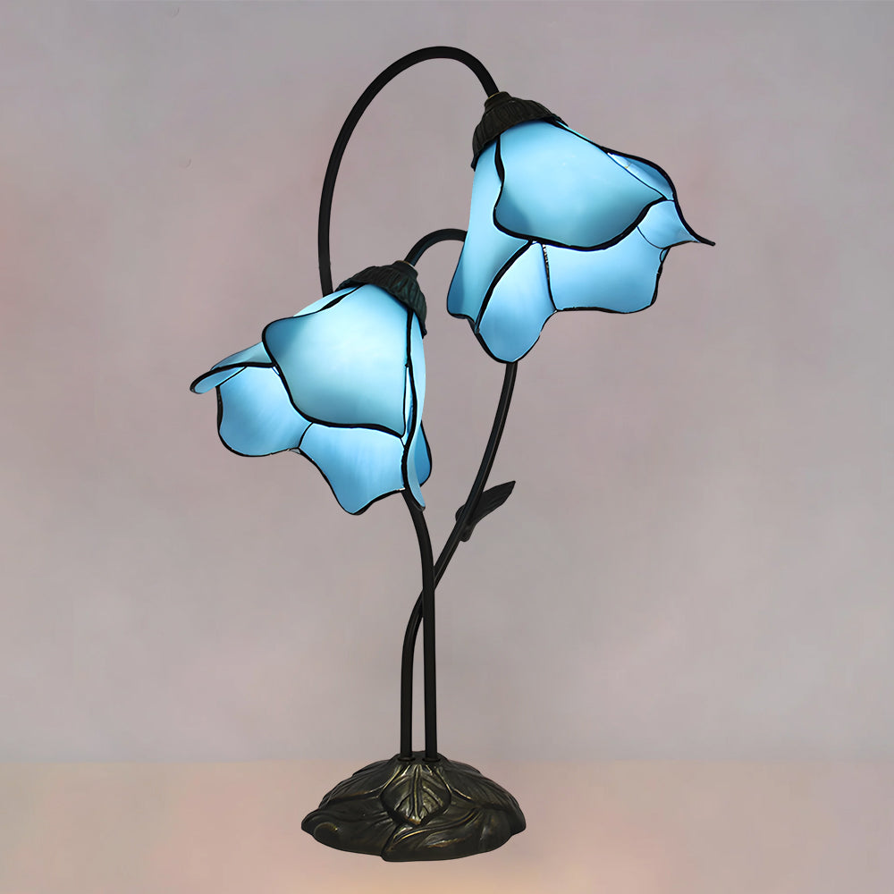 Tulenda - Lámpara de Mesa Tiffany de Dos Flores de Cristal con Base Vintage