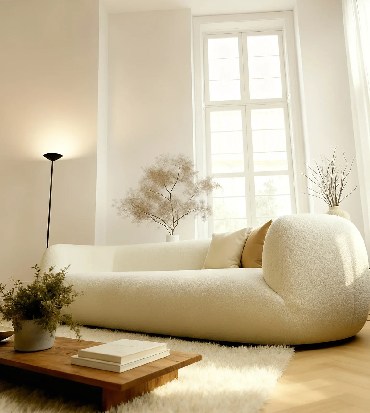 Lámpara de pie LED Rivora en un salón sereno – imagen 9