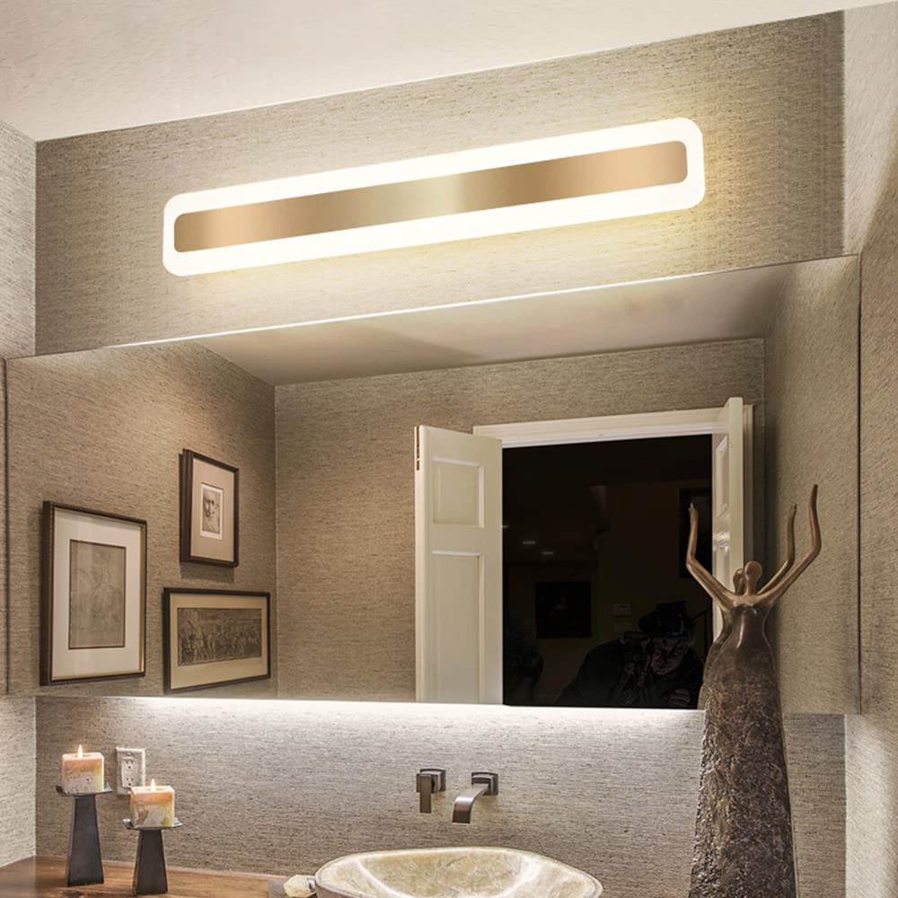 Espejo Baño con Luz LED en Metal Dorado, Espejo Iluminado de Pared Moderno para Baños, Diseño Elegante y Eficiencia Energética 3