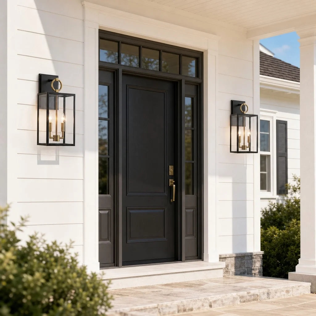 Aplique de pared exterior Candelo junto a una puerta de entrada – imagen 3