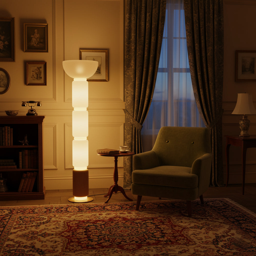 Lámpara de pie columna de cristal Vitrona en un salón clásico – imagen 7