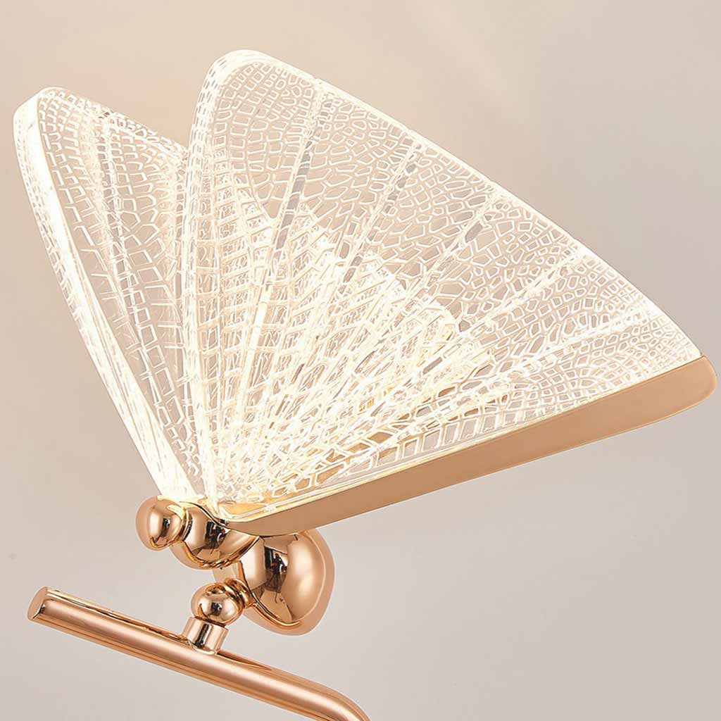 Lámpara de pie LED mariposa Volisa – detalle de las alas de acrílico