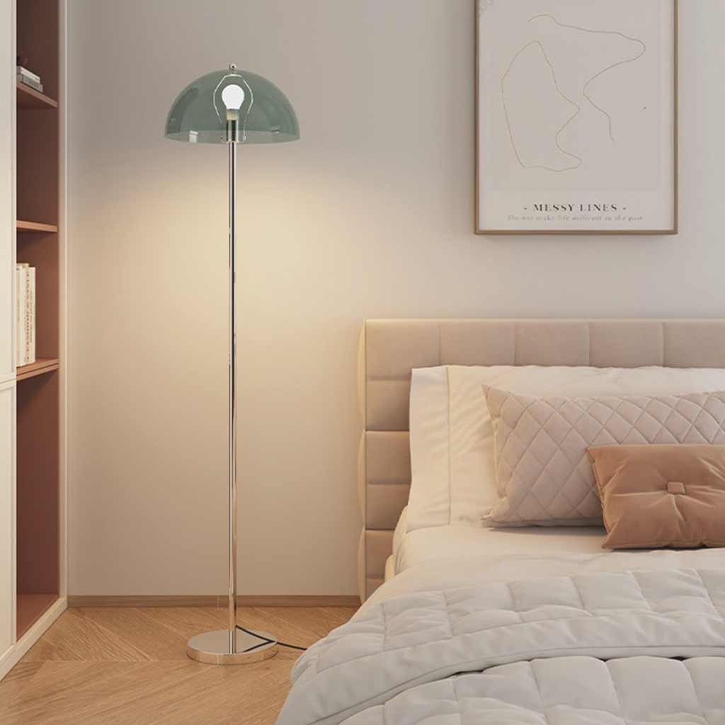 Lámpara de pie seta Setela – verde azulado junto a una cama