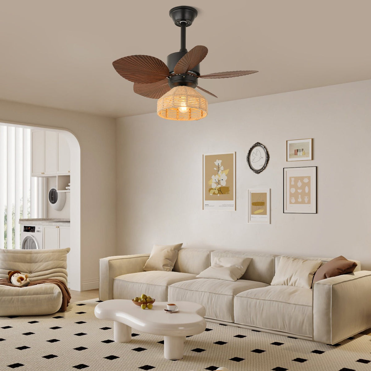 Ventilador de techo con luz Hebrana en un salón de estilo natural – imagen 3
