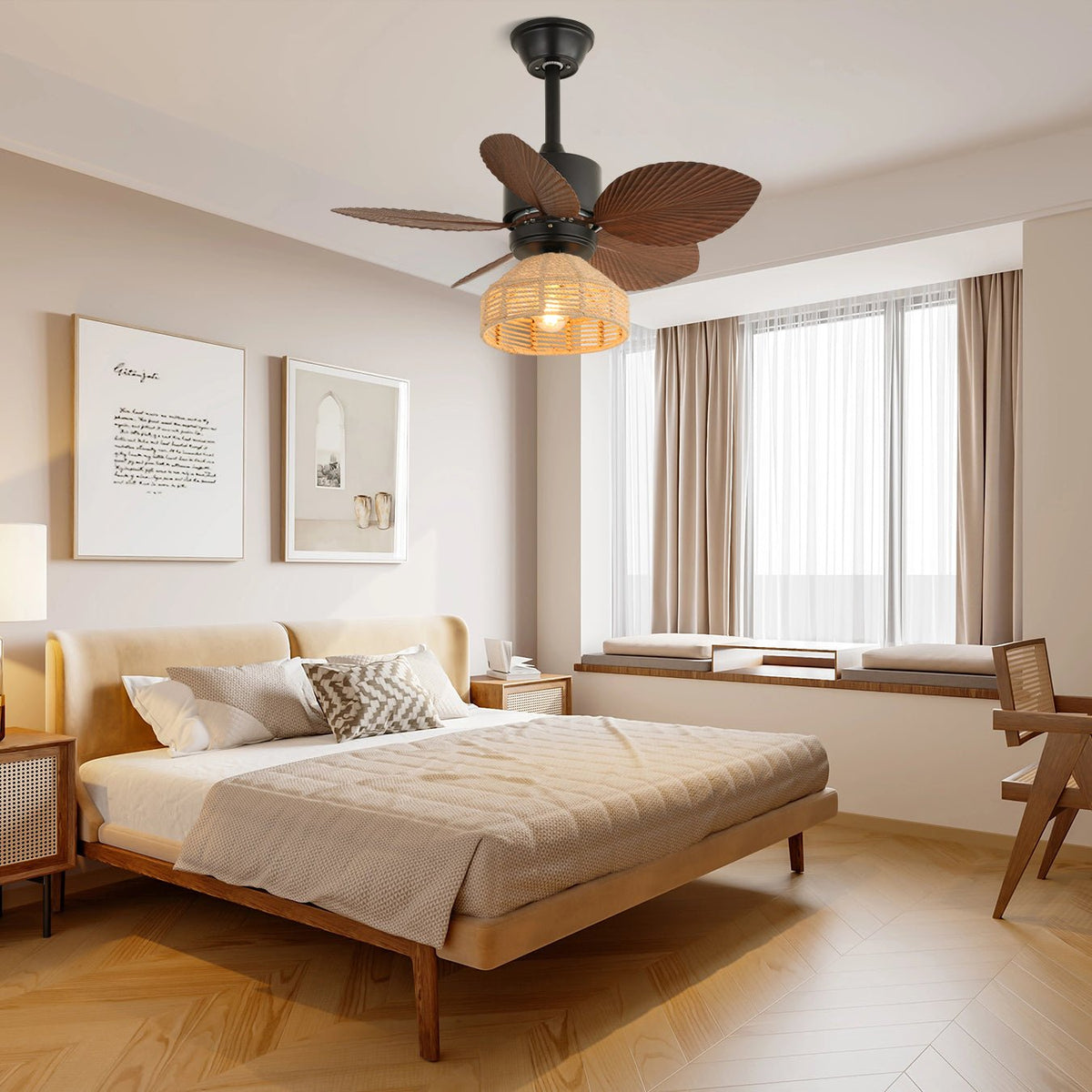 Ventilador de techo con luz Hebrana en un salón de estilo natural – imagen 2