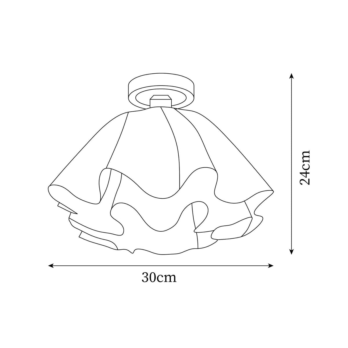 Lámpara de techo con pantalla ondulada Faldela – medidas del modelo de Ø 30 cm