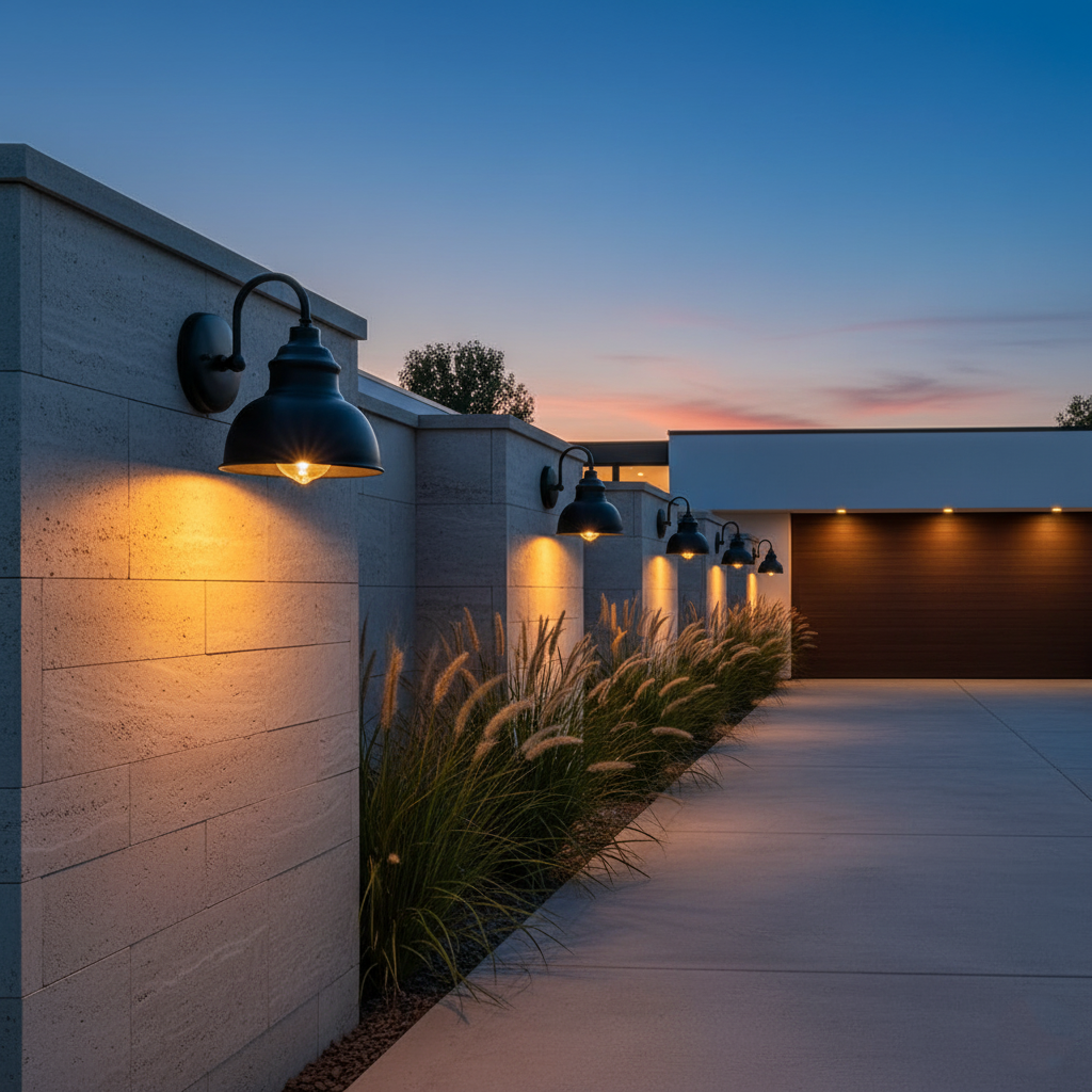 Aplique de pared exterior Jamira – a lo largo de un camino al anochecer