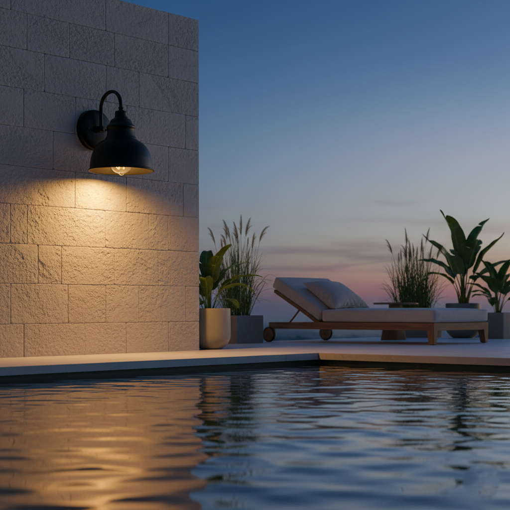 Aplique de pared exterior Jamira – junto a una piscina