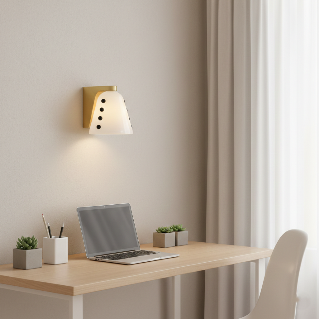 Aplique de pared de cerámica Macela – blanco sobre un escritorio