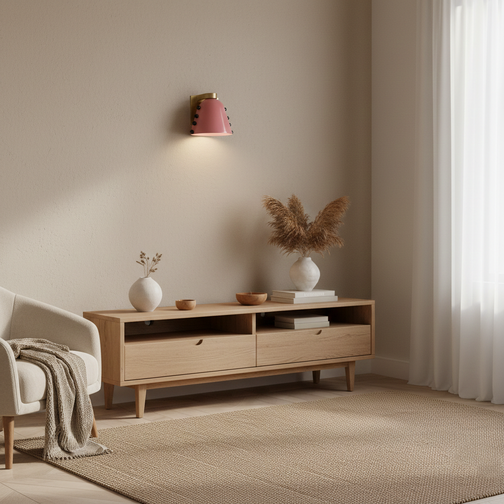 Aplique de pared de cerámica Macela – rosa sobre un mueble de salón