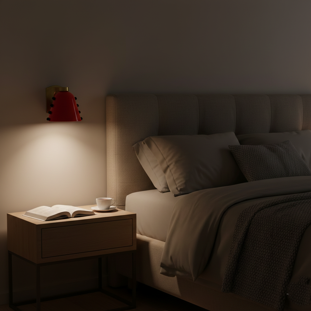 Aplique de pared de cerámica Macela – rojo junto a la cama
