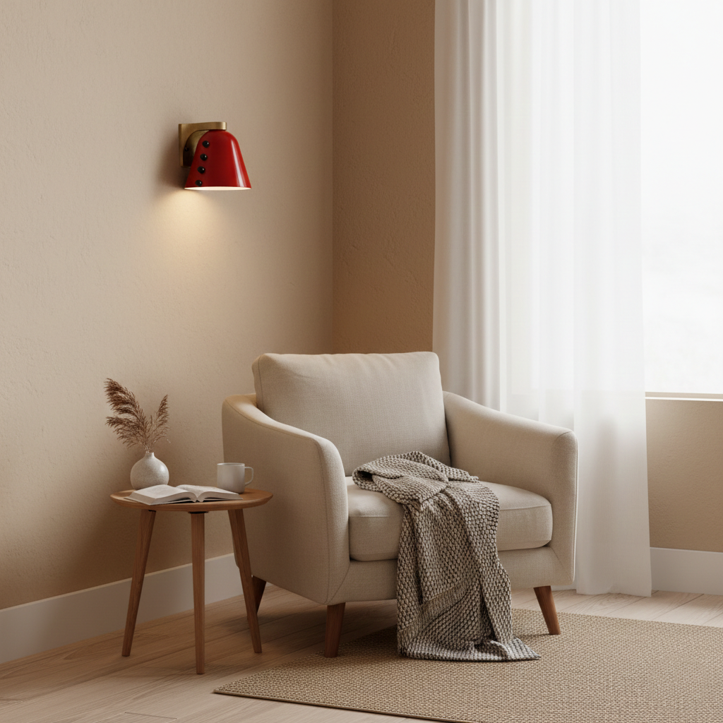 Aplique de pared de cerámica Macela – rojo sobre un sillón