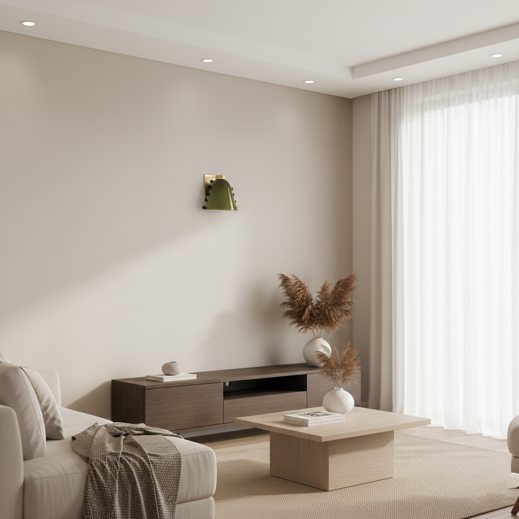 Aplique de pared de cerámica Macela – verde oliva en un salón