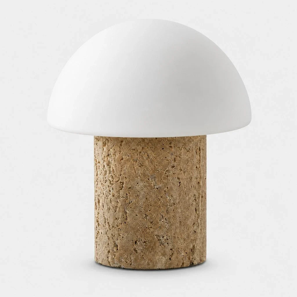 Lámpara de mesa seta de travertino Cepela sobre una cómoda luminosa – imagen 4