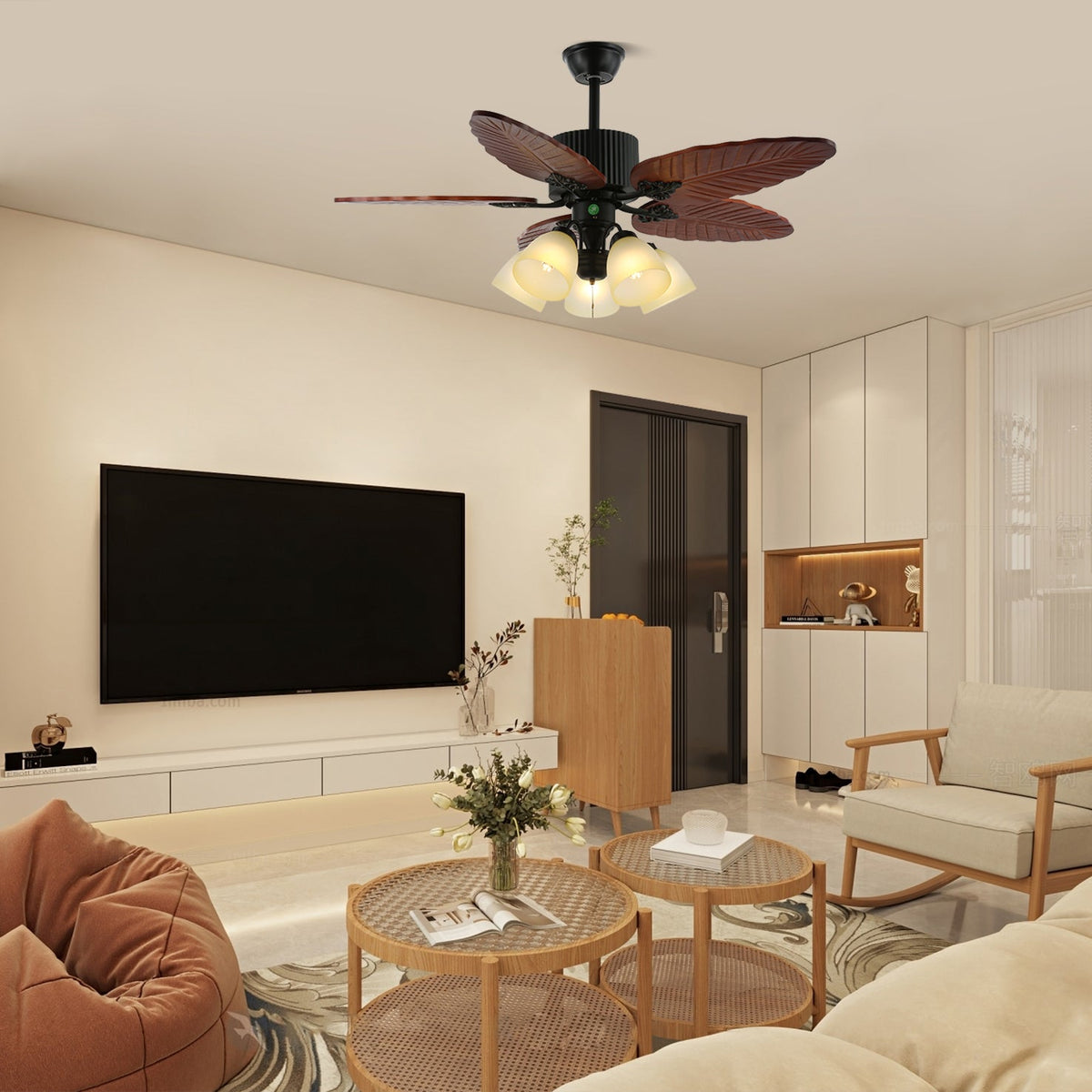 Ventilador de techo con luz Palmeral en un salón de estilo tropical – imagen 4