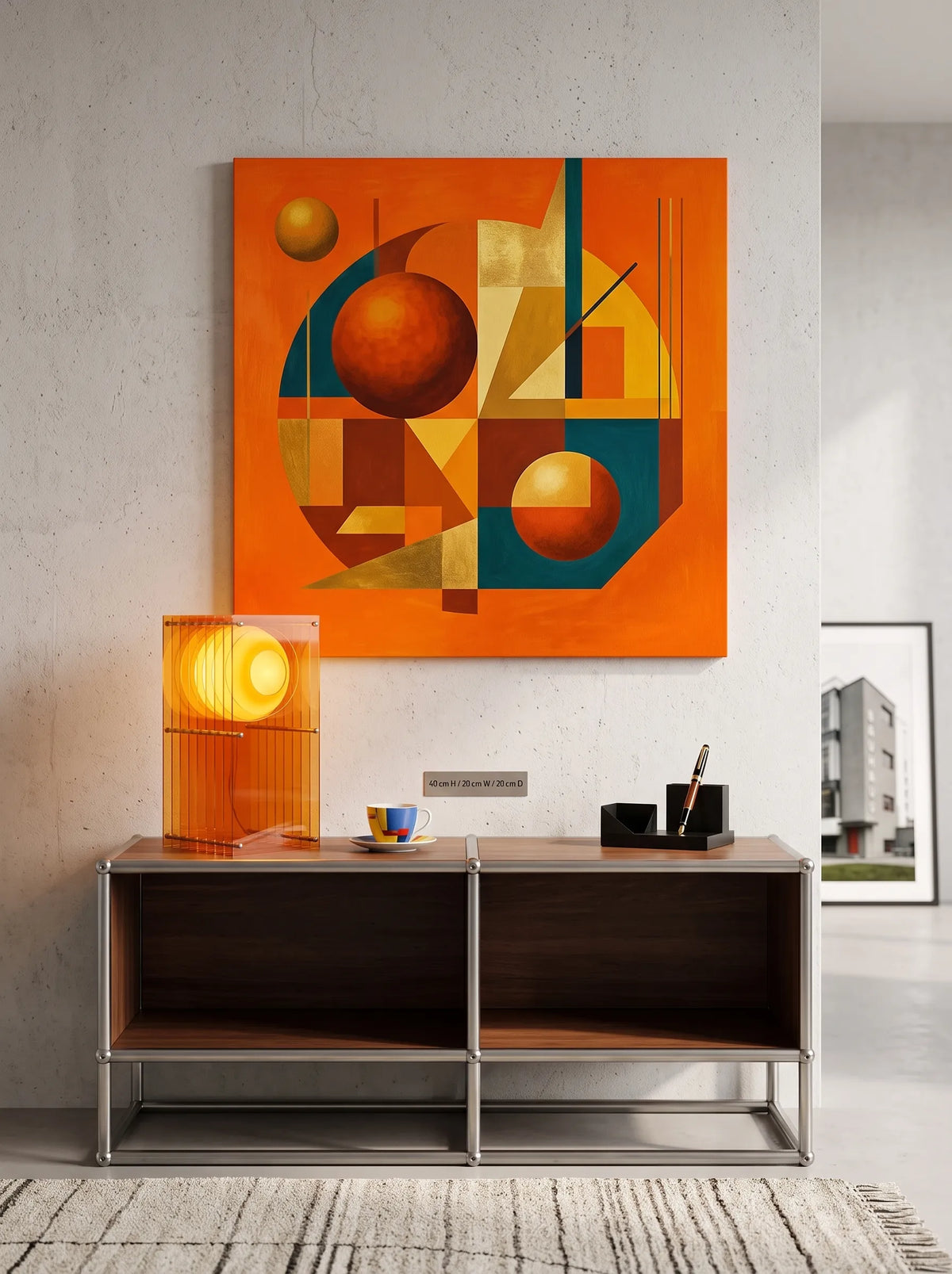 Lámpara de mesa de acrílico naranja Celuna en un salón cálido – imagen 4