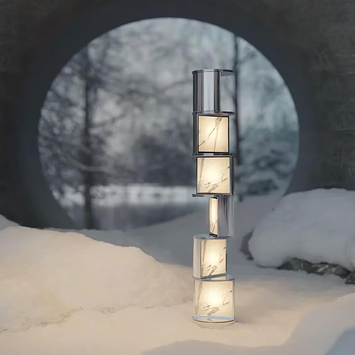 Lámpara de pie LED columna de acero y acrílico Gelara en un salón de diseño – imagen 11