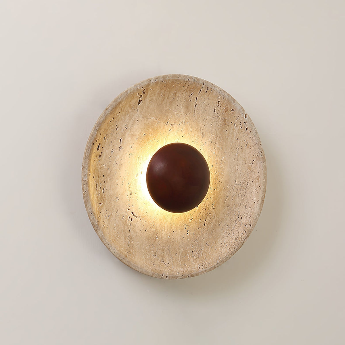 Aplique de pared de travertino Heliana – esfera de nogal