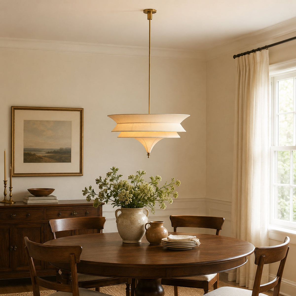 Lámpara colgante escalonada de lino Escalo en un comedor clásico – imagen 8