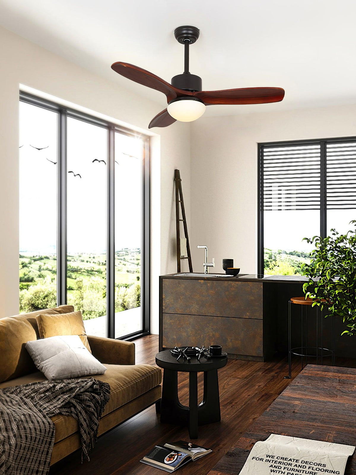 Ventilador de techo con luz Ribera en un dormitorio sereno – imagen 8
