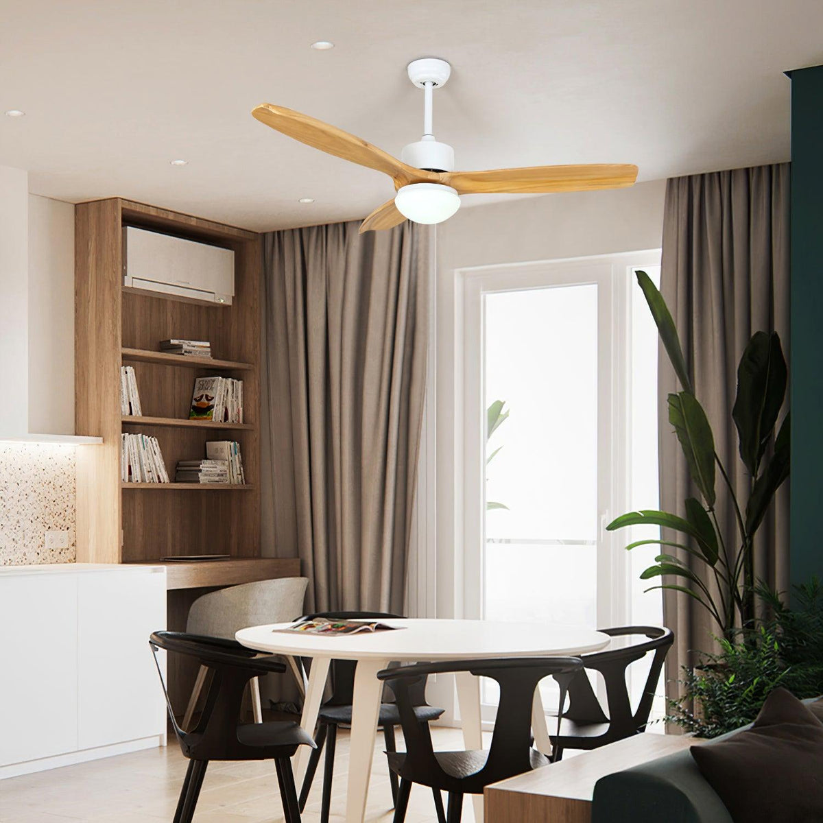 Ventilador de techo con luz Ribera en un dormitorio sereno – imagen 3