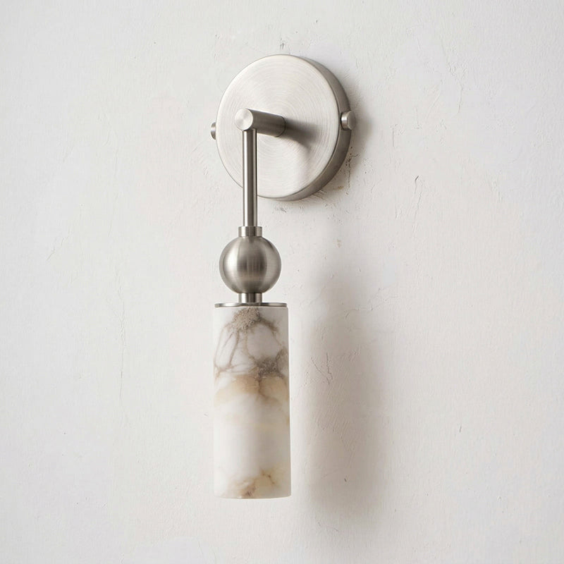 Aplique de pared de alabastro Halbara – 1 luz, níquel satinado