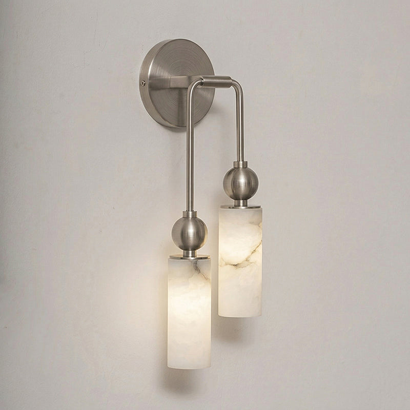 Aplique de pared de alabastro Halbara – 2 luces, níquel satinado