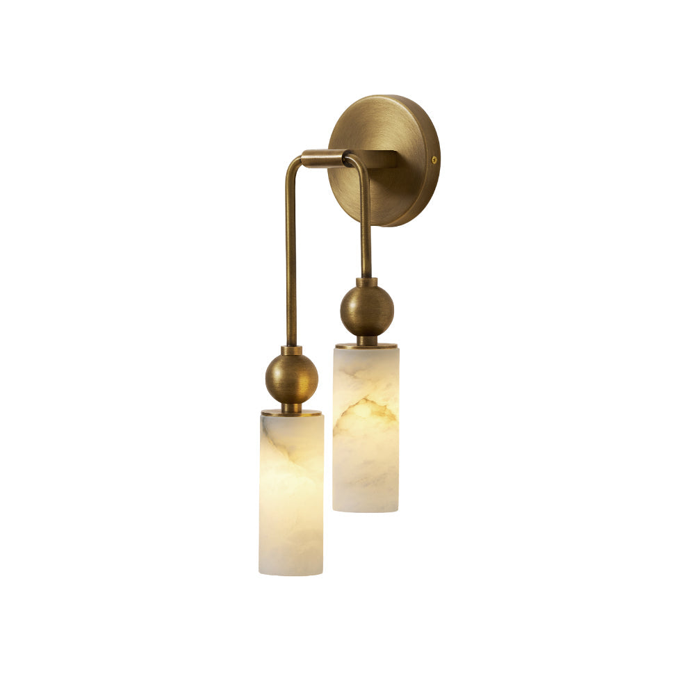 Aplique de pared de alabastro Halbara – 2 luces, latón cepillado