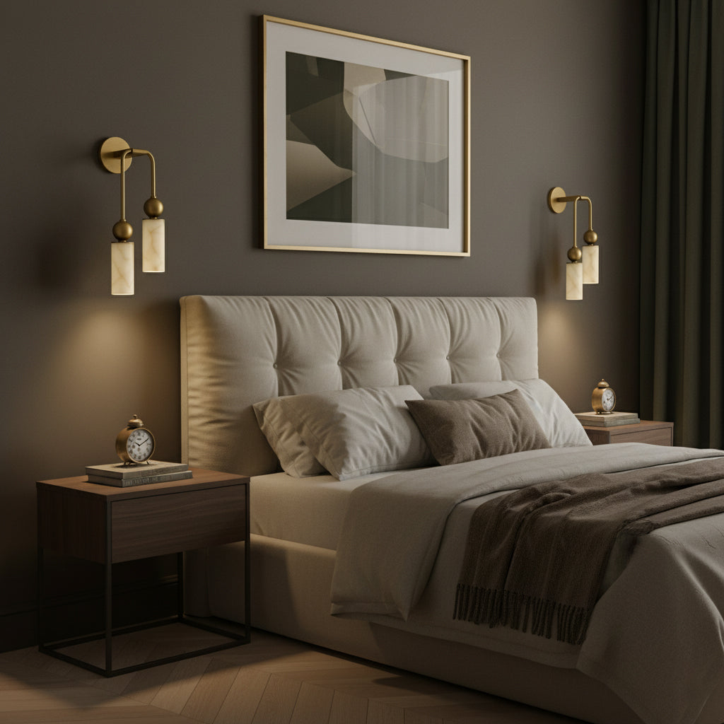 Aplique de pared de alabastro Halbara junto a la cama – imagen 20